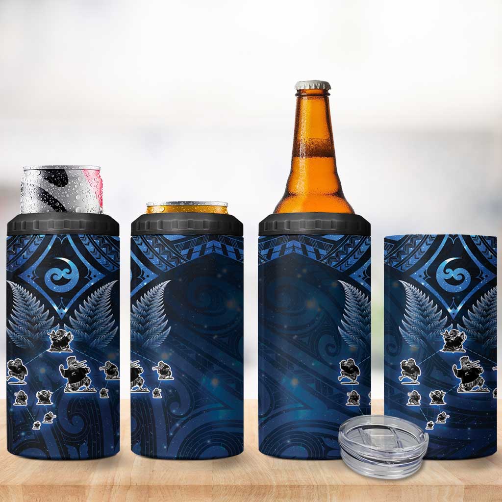 New Zealand Matariki 4 in 1 Can Cooler Tumbler Maori Pattern and Kiwi Bird Haka Dance Sky Night LT03 - Polynesian Pride