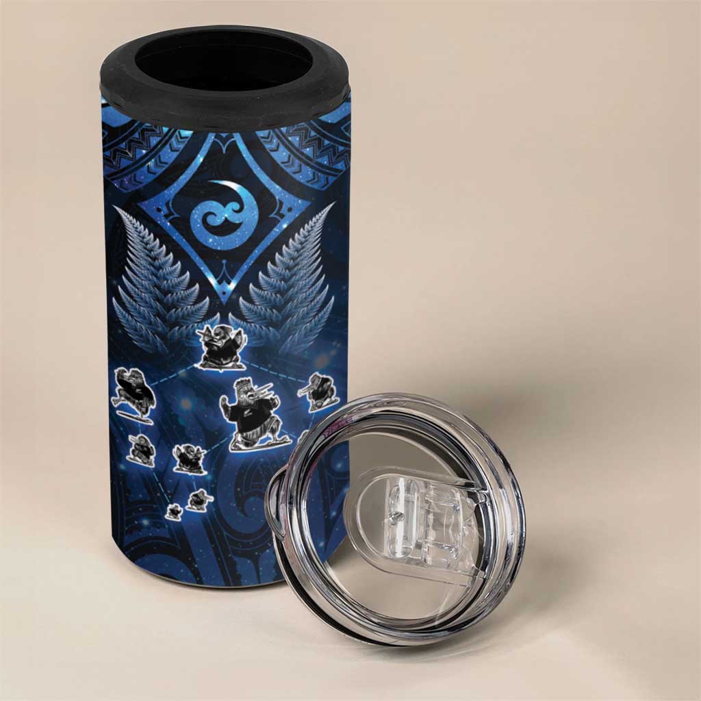 New Zealand Matariki 4 in 1 Can Cooler Tumbler Maori Pattern and Kiwi Bird Haka Dance Sky Night LT03 - Polynesian Pride