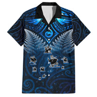 New Zealand Matariki Family Matching Long Sleeve Bodycon Dress and Hawaiian Shirt Maori Pattern and Kiwi Bird Haka Dance Sky Night LT03 Dad's Shirt - Short Sleeve Blue - Polynesian Pride
