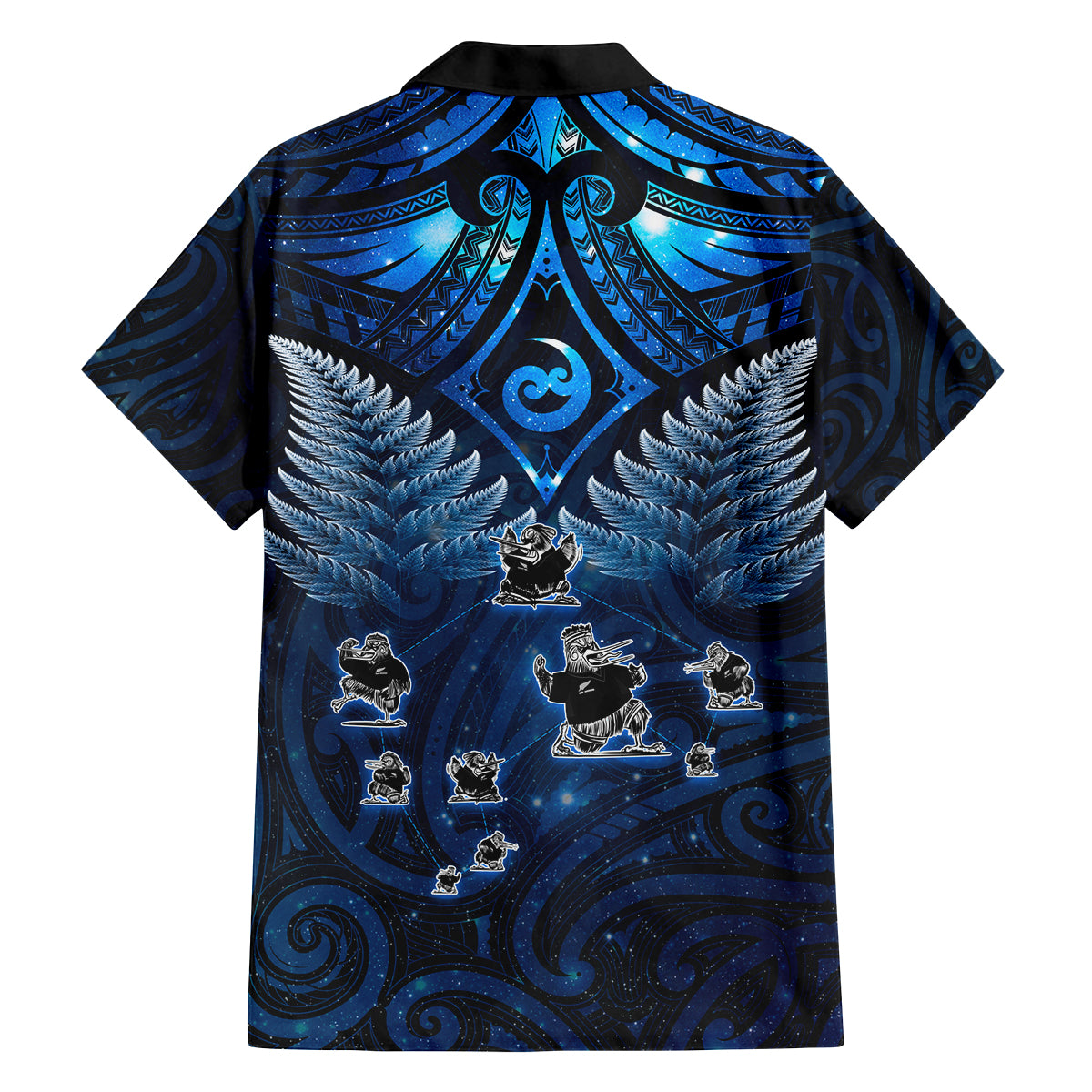 New Zealand Matariki Family Matching Off Shoulder Short Dress and Hawaiian Shirt Maori Pattern and Kiwi Bird Haka Dance Sky Night LT03 - Polynesian Pride