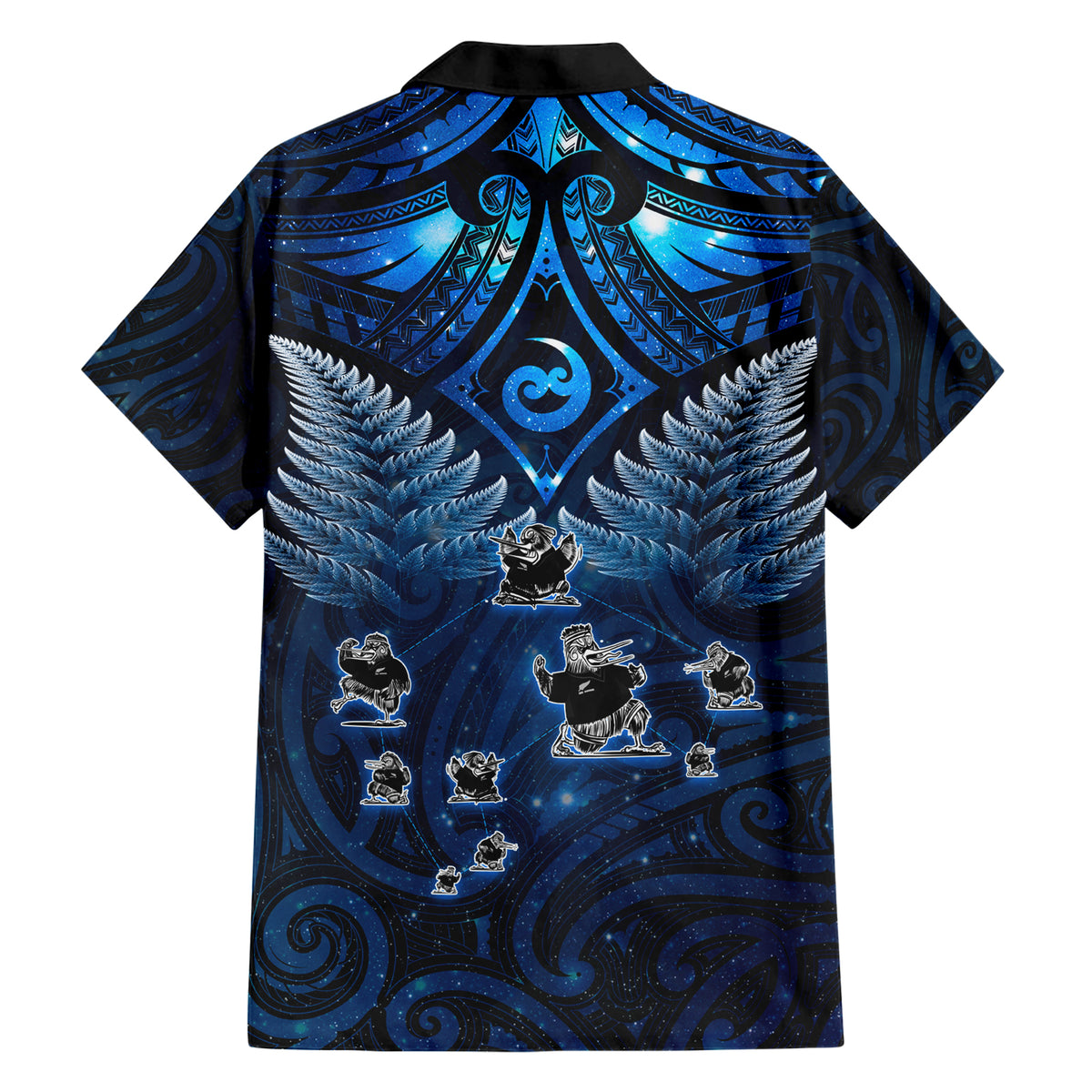 New Zealand Matariki Family Matching Short Sleeve Bodycon Dress and Hawaiian Shirt Maori Pattern and Kiwi Bird Haka Dance Sky Night LT03 - Polynesian Pride