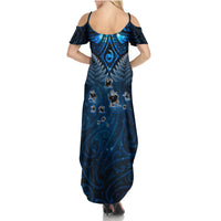 New Zealand Matariki Family Matching Summer Maxi Dress and Hawaiian Shirt Maori Pattern and Kiwi Bird Haka Dance Sky Night LT03 - Polynesian Pride
