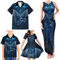 New Zealand Matariki Family Matching Tank Maxi Dress and Hawaiian Shirt Maori Pattern and Kiwi Bird Haka Dance Sky Night LT03 - Polynesian Pride
