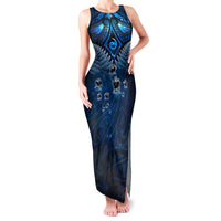 New Zealand Matariki Family Matching Tank Maxi Dress and Hawaiian Shirt Maori Pattern and Kiwi Bird Haka Dance Sky Night LT03 Mom's Dress Blue - Polynesian Pride