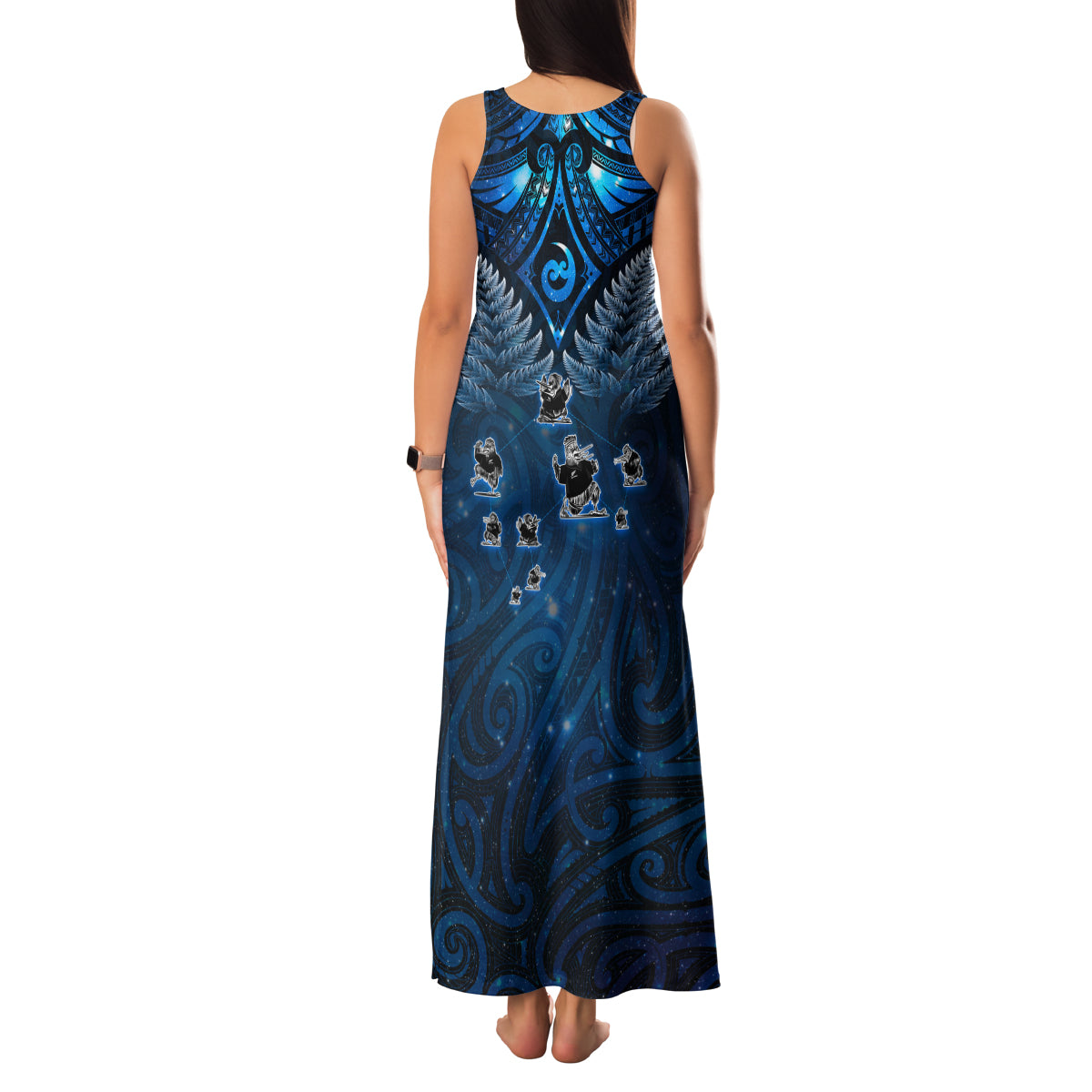 New Zealand Matariki Family Matching Tank Maxi Dress and Hawaiian Shirt Maori Pattern and Kiwi Bird Haka Dance Sky Night LT03 - Polynesian Pride