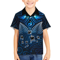 New Zealand Matariki Family Matching Tank Maxi Dress and Hawaiian Shirt Maori Pattern and Kiwi Bird Haka Dance Sky Night LT03 Son's Shirt Blue - Polynesian Pride