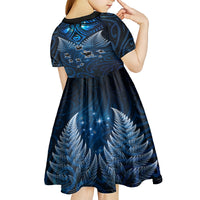New Zealand Matariki Kid Short Sleeve Dress Maori Pattern and Kiwi Bird Haka Dance Sky Night LT03 - Polynesian Pride