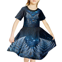 New Zealand Matariki Kid Short Sleeve Dress Maori Pattern and Kiwi Bird Haka Dance Sky Night LT03 - Polynesian Pride