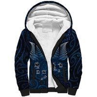 New Zealand Matariki Sherpa Hoodie Maori Pattern and Kiwi Bird Haka Dance Sky Night LT03 Unisex Blue - Polynesian Pride