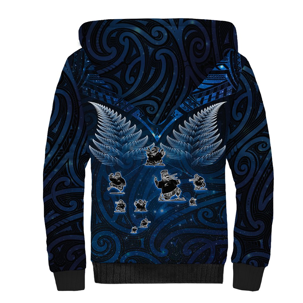 New Zealand Matariki Sherpa Hoodie Maori Pattern and Kiwi Bird Haka Dance Sky Night LT03 - Polynesian Pride