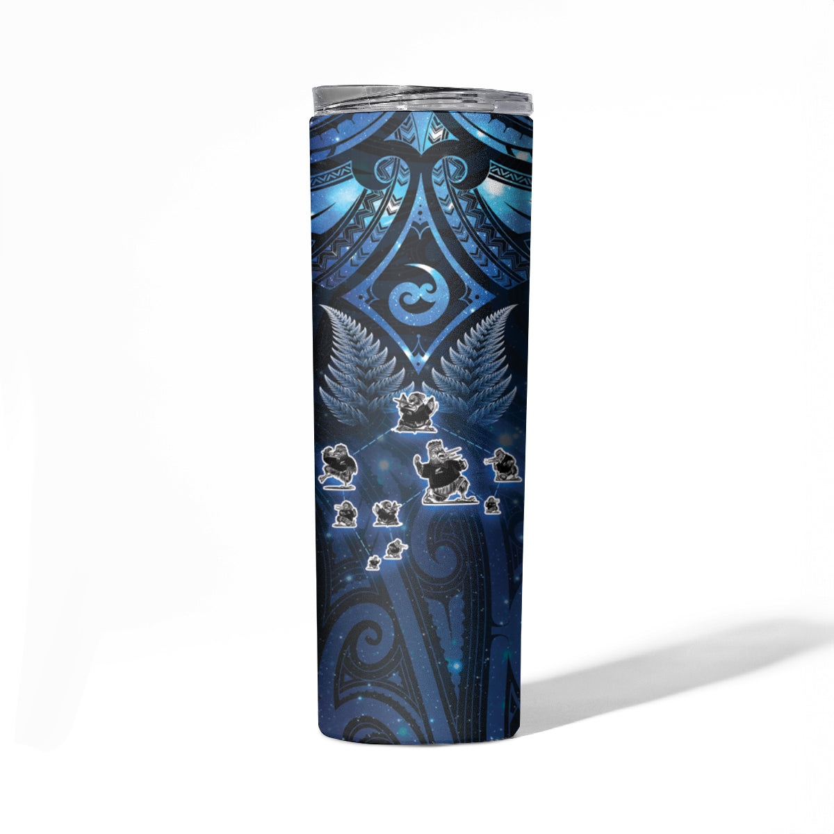 New Zealand Matariki Skinny Tumbler Maori Pattern and Kiwi Bird Haka Dance Sky Night LT03 - Polynesian Pride