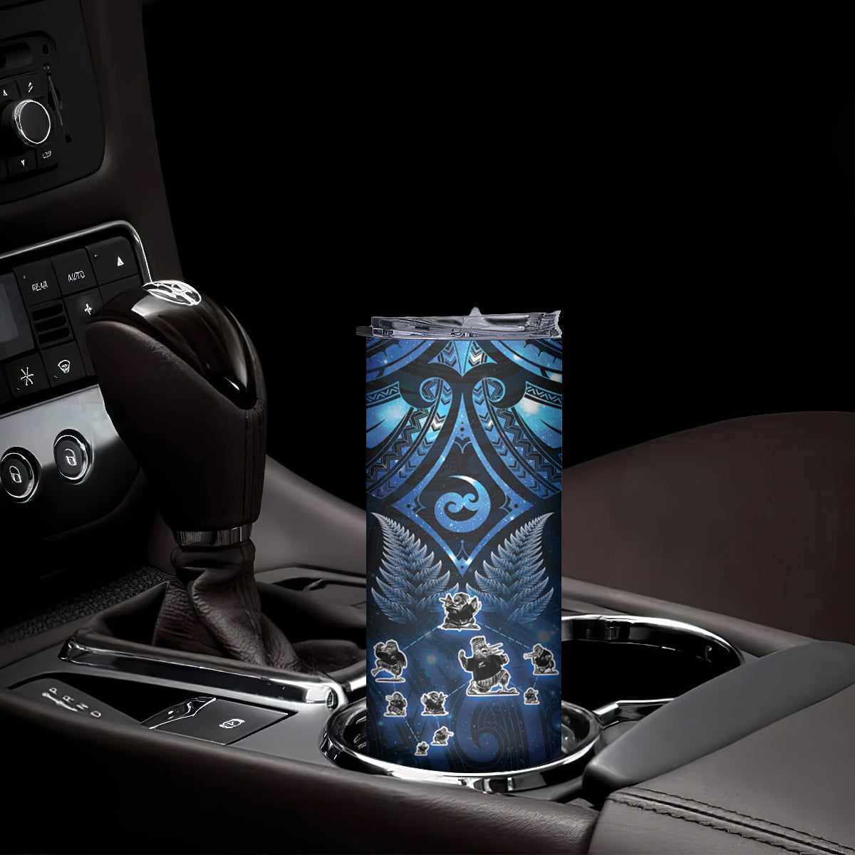 New Zealand Matariki Skinny Tumbler Maori Pattern and Kiwi Bird Haka Dance Sky Night LT03 - Polynesian Pride