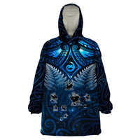 New Zealand Matariki Wearable Blanket Hoodie Maori Pattern and Kiwi Bird Haka Dance Sky Night LT03 One Size Blue - Polynesian Pride