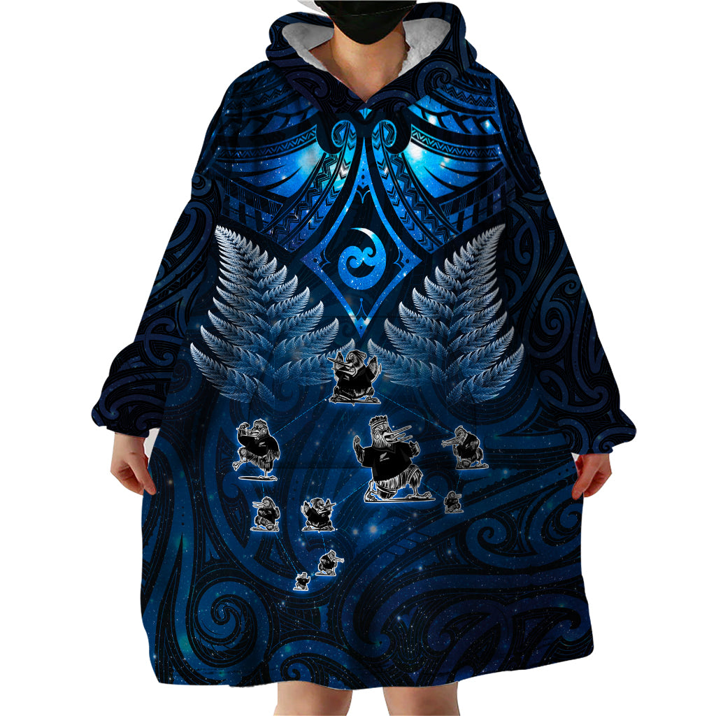 New Zealand Matariki Wearable Blanket Hoodie Maori Pattern and Kiwi Bird Haka Dance Sky Night LT03 - Polynesian Pride