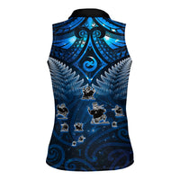 New Zealand Matariki Women Sleeveless Polo Shirt Maori Pattern and Kiwi Bird Haka Dance Sky Night LT03 - Polynesian Pride