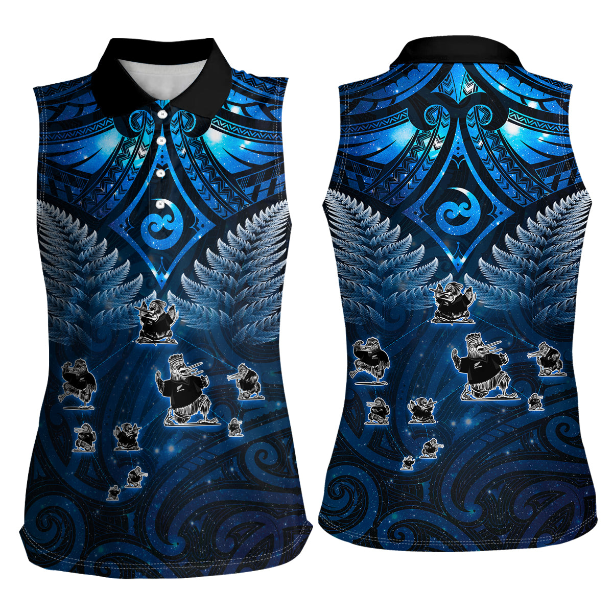 New Zealand Matariki Women Sleeveless Polo Shirt Maori Pattern and Kiwi Bird Haka Dance Sky Night LT03 - Polynesian Pride
