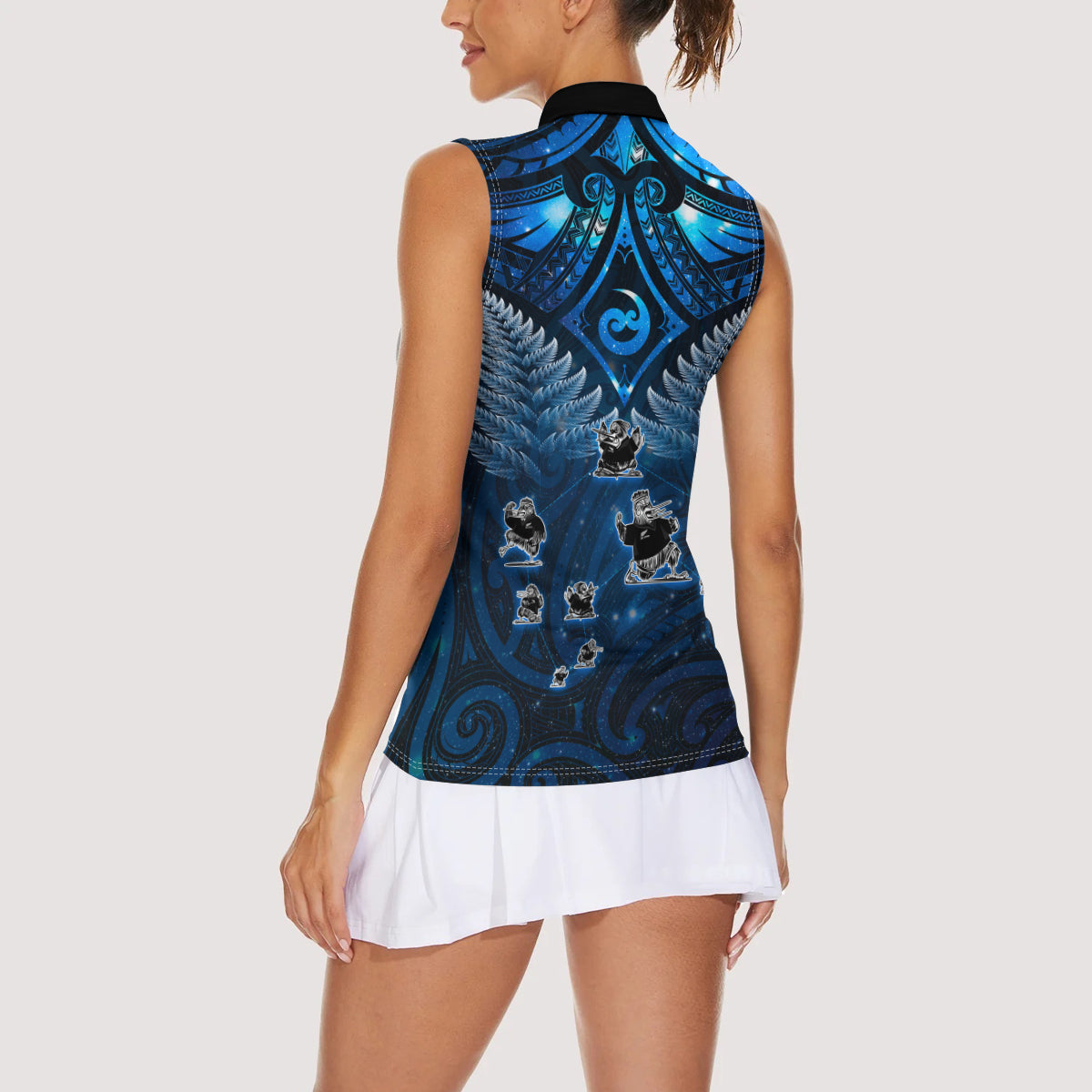 New Zealand Matariki Women Sleeveless Polo Shirt Maori Pattern and Kiwi Bird Haka Dance Sky Night LT03 - Polynesian Pride