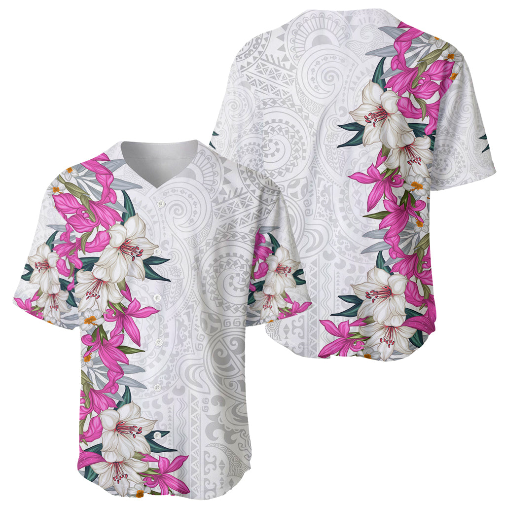Hawaii Tropical Leaves and Flowers Baseball Jersey Tribal Polynesian Pattern White Style LT03 - Polynesian Pride