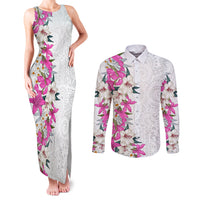 Hawaii Tropical Leaves and Flowers Couples Matching Tank Maxi Dress and Long Sleeve Button Shirt Tribal Polynesian Pattern White Style LT03 White - Polynesian Pride