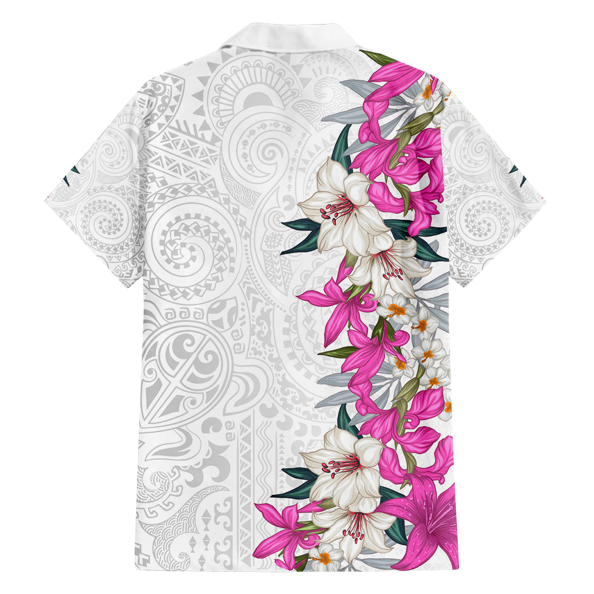 Hawaii Tropical Leaves and Flowers Family Matching Long Sleeve Bodycon Dress and Hawaiian Shirt Tribal Polynesian Pattern White Style LT03 - Polynesian Pride
