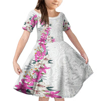 Hawaii Tropical Leaves and Flowers Family Matching Mermaid Dress and Hawaiian Shirt Tribal Polynesian Pattern White Style LT03 Daughter's Dress White - Polynesian Pride
