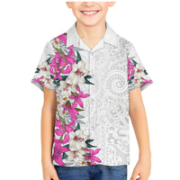 Hawaii Tropical Leaves and Flowers Family Matching Mermaid Dress and Hawaiian Shirt Tribal Polynesian Pattern White Style LT03 Son's Shirt White - Polynesian Pride