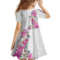 Hawaii Tropical Leaves and Flowers Family Matching Off The Shoulder Long Sleeve Dress and Hawaiian Shirt Tribal Polynesian Pattern White Style LT03 - Polynesian Pride