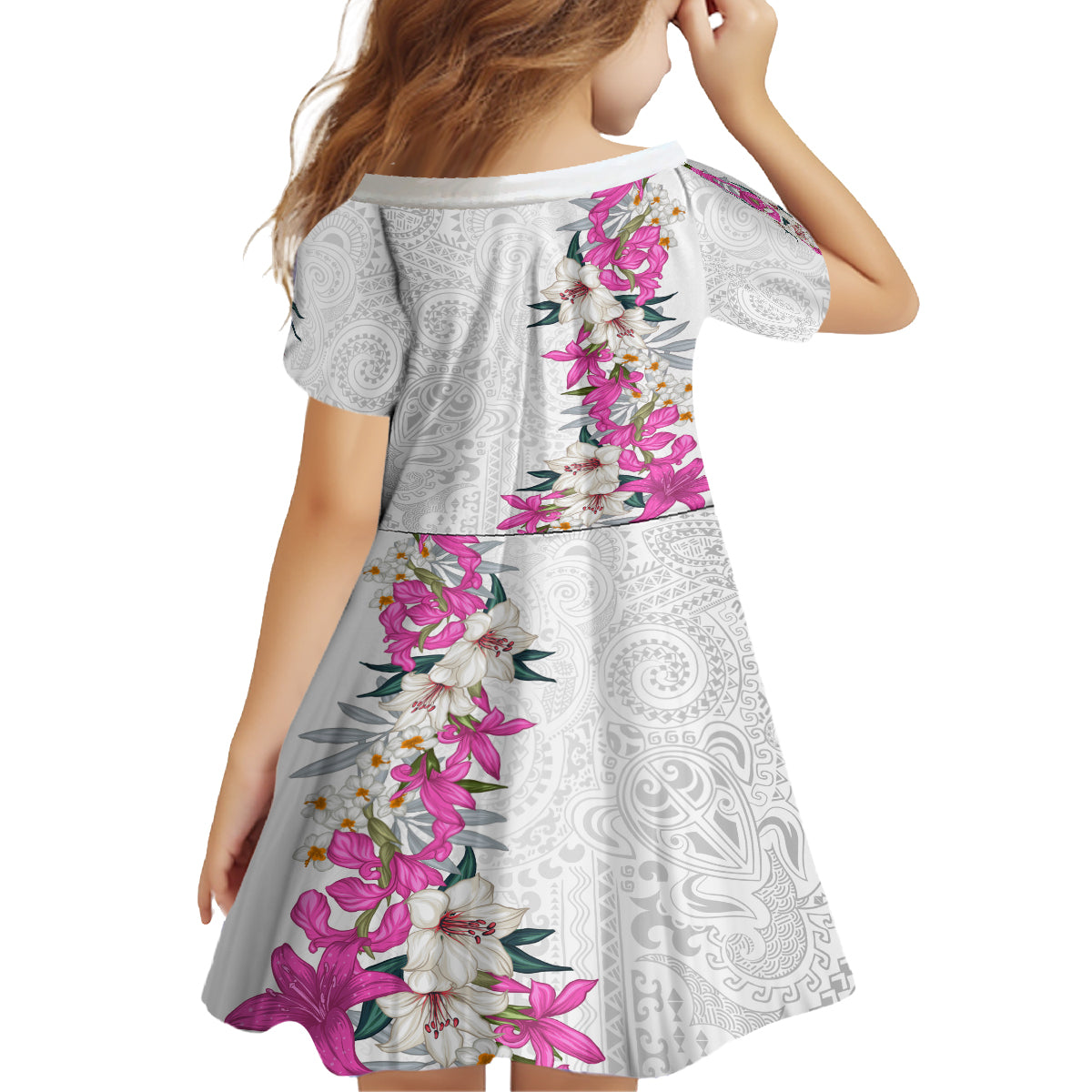 Hawaii Tropical Leaves and Flowers Family Matching Off Shoulder Maxi Dress and Hawaiian Shirt Tribal Polynesian Pattern White Style LT03 - Polynesian Pride