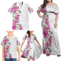 Hawaii Tropical Leaves and Flowers Family Matching Off Shoulder Maxi Dress and Hawaiian Shirt Tribal Polynesian Pattern White Style LT03 - Polynesian Pride