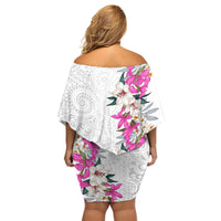 Hawaii Tropical Leaves and Flowers Family Matching Off Shoulder Short Dress and Hawaiian Shirt Tribal Polynesian Pattern White Style LT03 - Polynesian Pride