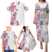 Hawaii Tropical Leaves and Flowers Family Matching Puletasi and Hawaiian Shirt Tribal Polynesian Pattern White Style LT03 - Polynesian Pride