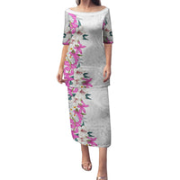 Hawaii Tropical Leaves and Flowers Family Matching Puletasi and Hawaiian Shirt Tribal Polynesian Pattern White Style LT03 Mom's Dress White - Polynesian Pride