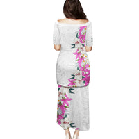 Hawaii Tropical Leaves and Flowers Family Matching Puletasi and Hawaiian Shirt Tribal Polynesian Pattern White Style LT03 - Polynesian Pride