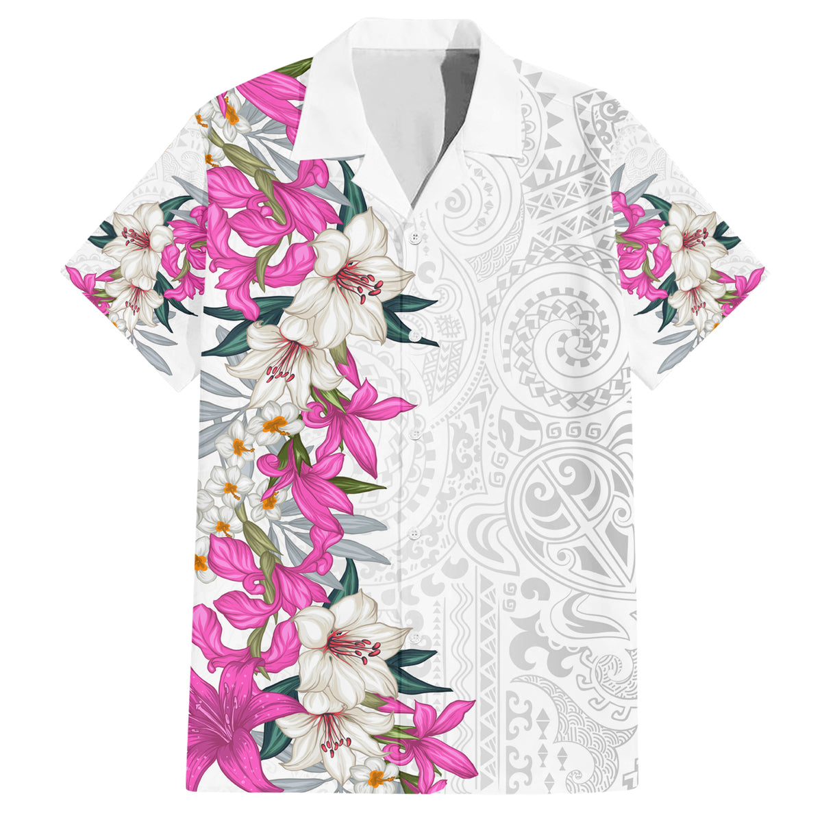 Hawaii Tropical Leaves and Flowers Family Matching Short Sleeve Bodycon Dress and Hawaiian Shirt Tribal Polynesian Pattern White Style LT03 Dad's Shirt - Short Sleeve White - Polynesian Pride