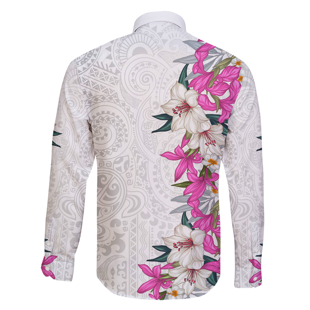Hawaii Tropical Leaves and Flowers Family Matching Summer Maxi Dress and Hawaiian Shirt Tribal Polynesian Pattern White Style LT03 - Polynesian Pride