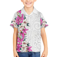 Hawaii Tropical Leaves and Flowers Family Matching Summer Maxi Dress and Hawaiian Shirt Tribal Polynesian Pattern White Style LT03 Son's Shirt White - Polynesian Pride