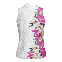 Hawaii Tropical Leaves and Flowers Women Sleeveless Polo Shirt Tribal Polynesian Pattern White Style LT03 - Polynesian Pride