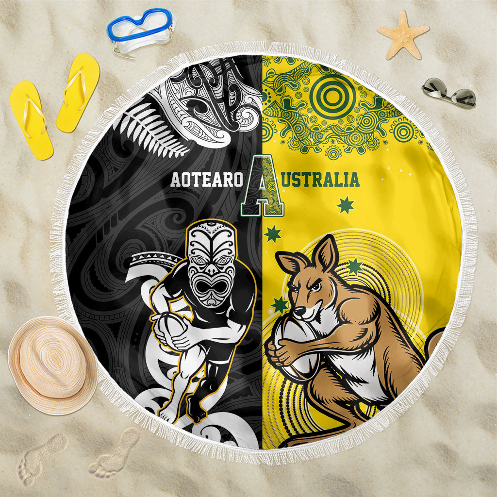 Aotearoa New Zealand and Australia Rugby Beach Blanket Maori Koru and Aboriginal Dot Art Cultural Heritage