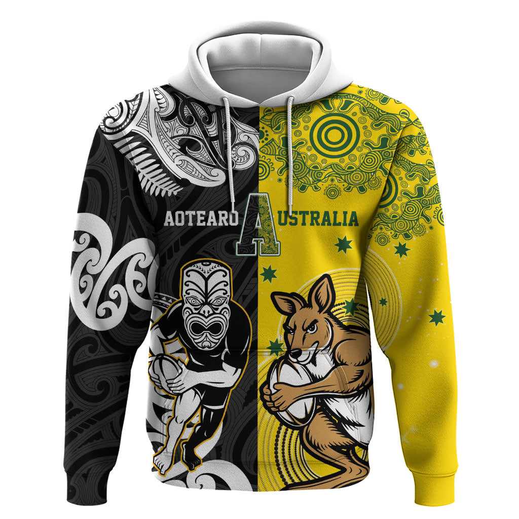 Aotearoa New Zealand and Australia Rugby Personalized Hoodie Maori Koru and Aboriginal Dot Art Cultural Heritage