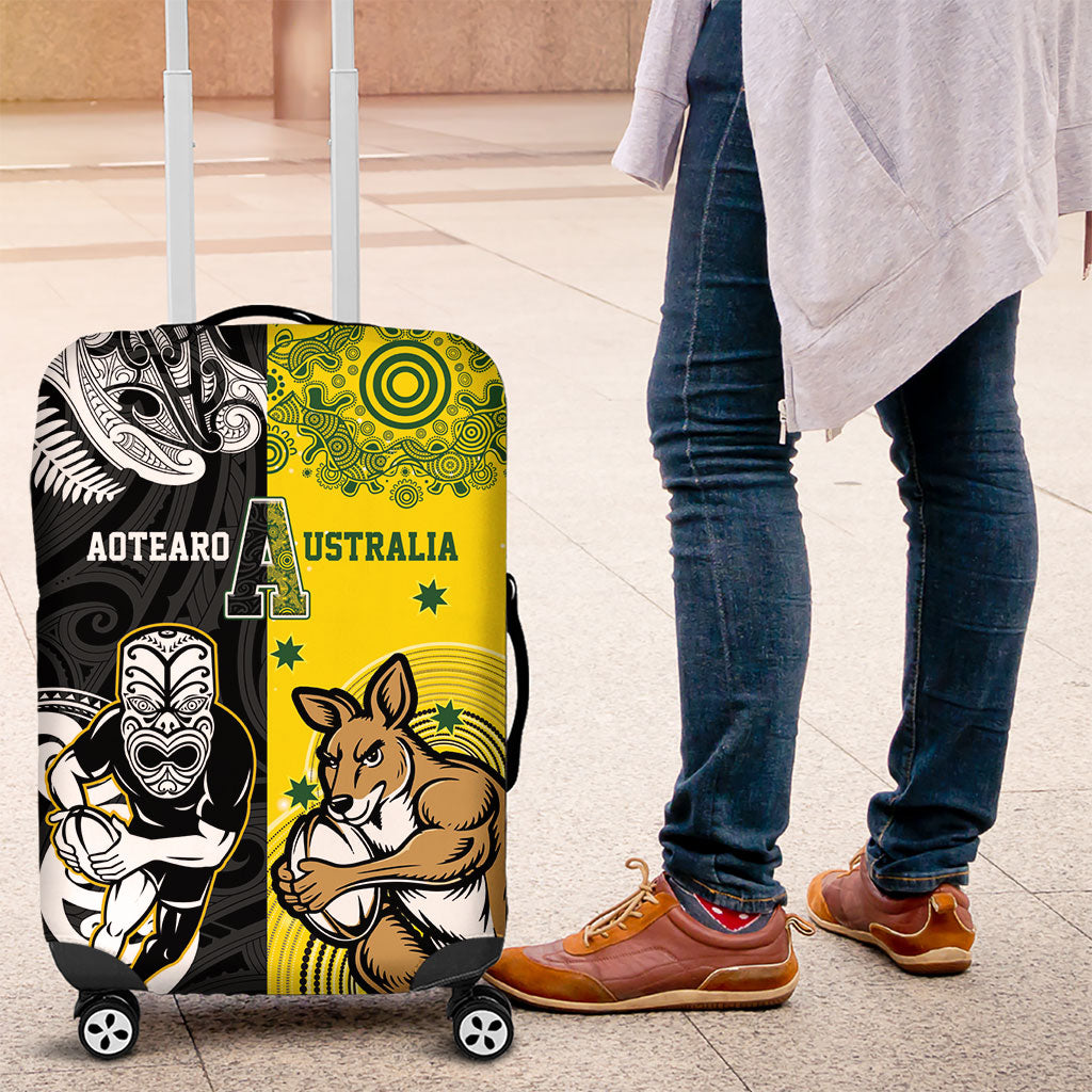 Aotearoa New Zealand and Australia Rugby Luggage Cover Maori Koru and Aboriginal Dot Art Cultural Heritage