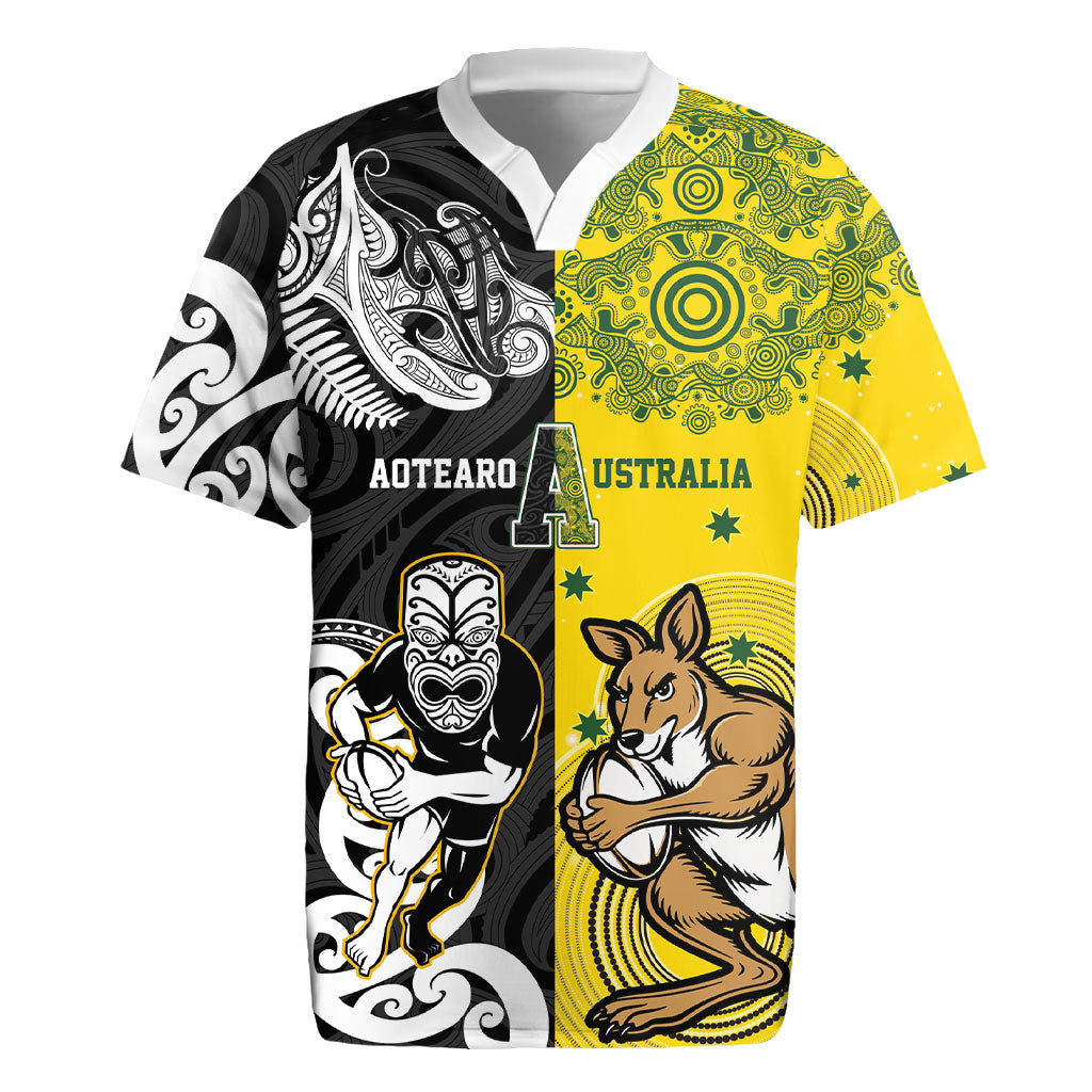 Aotearoa New Zealand and Australia Rugby Personalized Rugby Jersey Maori Koru and Aboriginal Dot Art Cultural Heritage