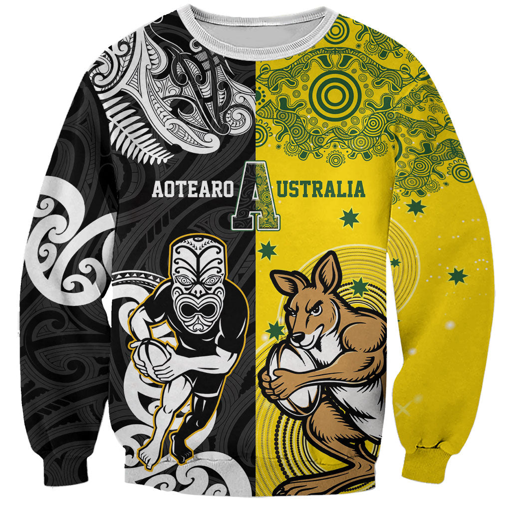 Aotearoa New Zealand and Australia Rugby Personalized Sweatshirt Maori Koru and Aboriginal Dot Art Cultural Heritage
