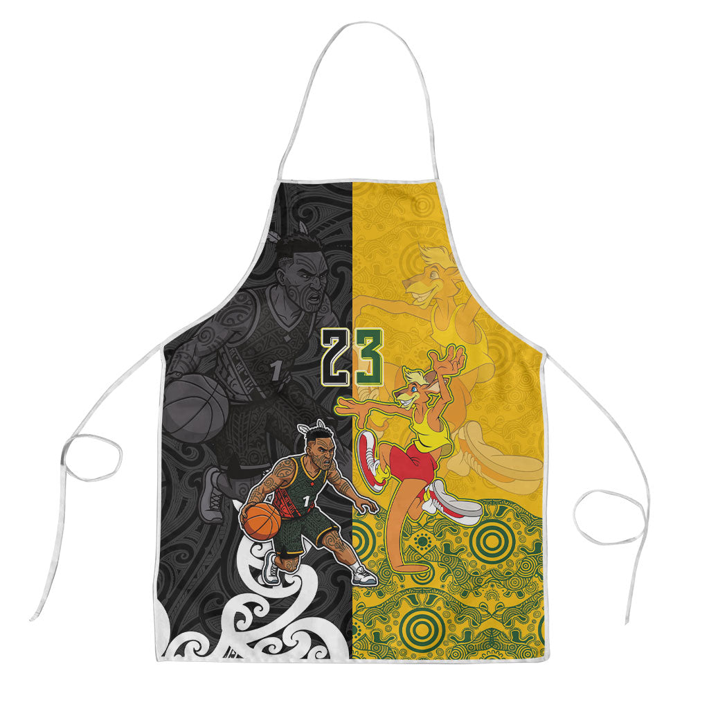 Aotearoa New Zealand And Australia Basketball Custom Apron Maori Tribal Tattoo And Aboriginal Dot Art Heritage LT03 Multicolor - Polynesian Pride