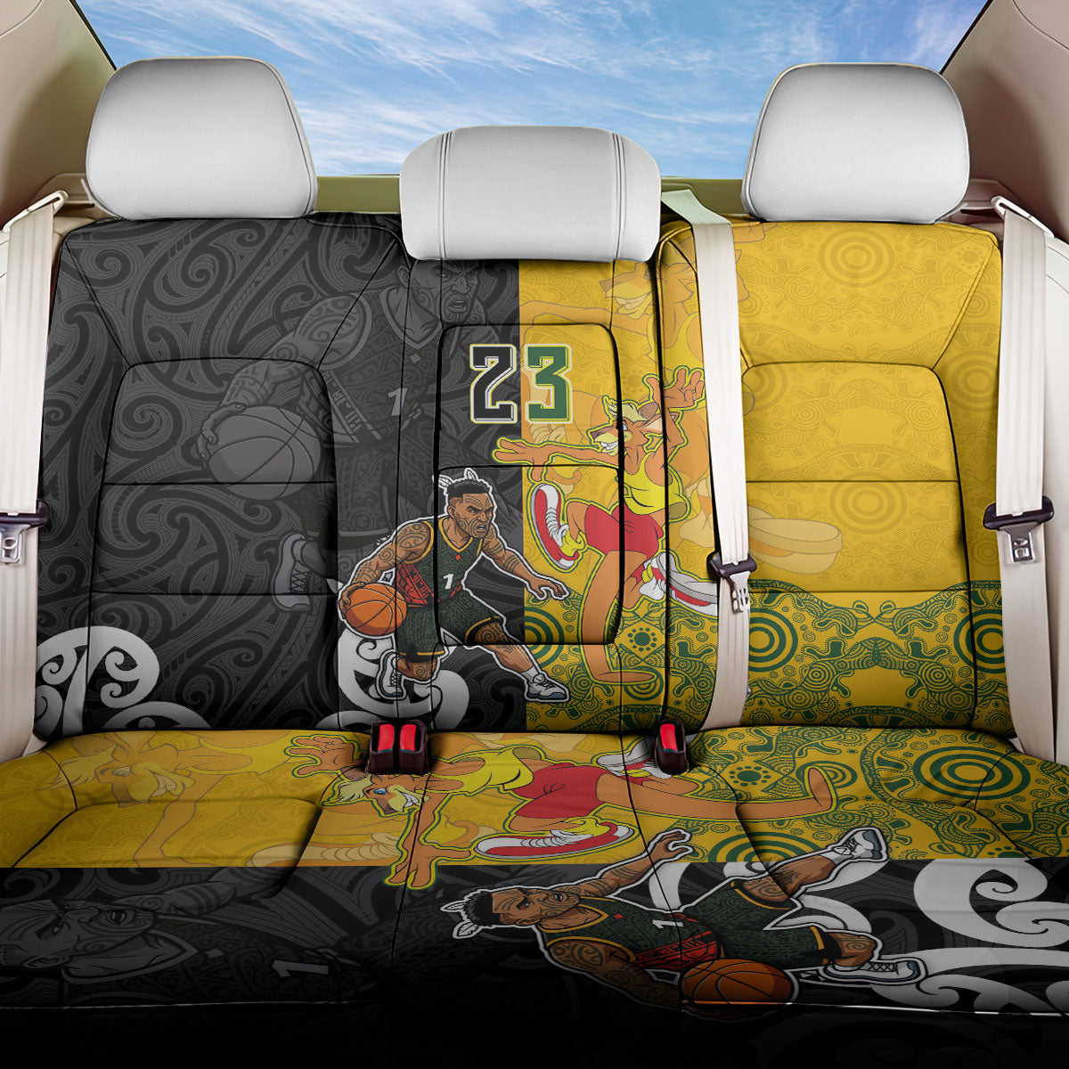 Aotearoa New Zealand And Australia Basketball Custom Back Car Seat Cover Maori Tribal Tattoo And Aboriginal Dot Art Heritage LT03 One Size Multicolor - Polynesian Pride