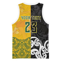 Aotearoa New Zealand And Australia Basketball Custom Basketball Jersey Maori Tribal Tattoo And Aboriginal Dot Art Heritage LT03 - Polynesian Pride