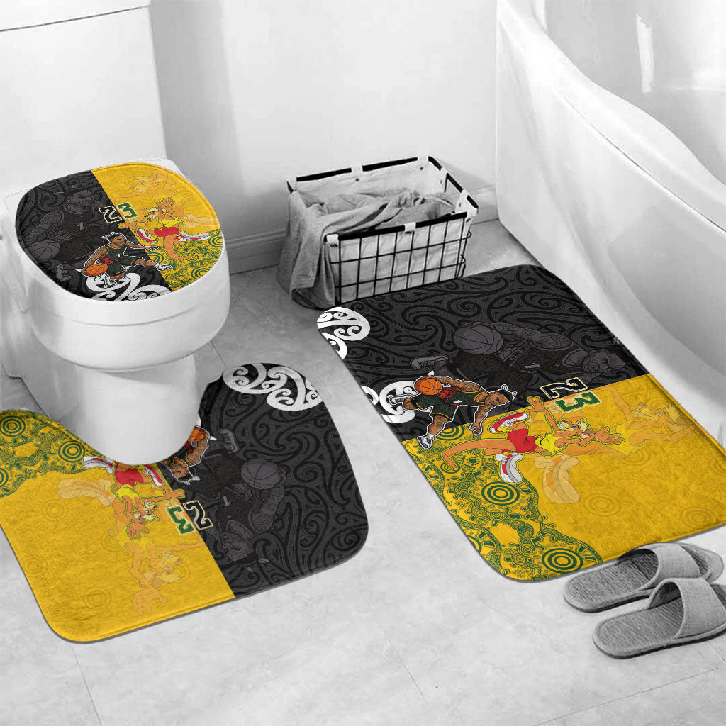 Aotearoa New Zealand And Australia Basketball Custom Bathroom Set Maori Tribal Tattoo And Aboriginal Dot Art Heritage LT03 Mat Set Only (3 pcs) One Size Multicolor - Polynesian Pride