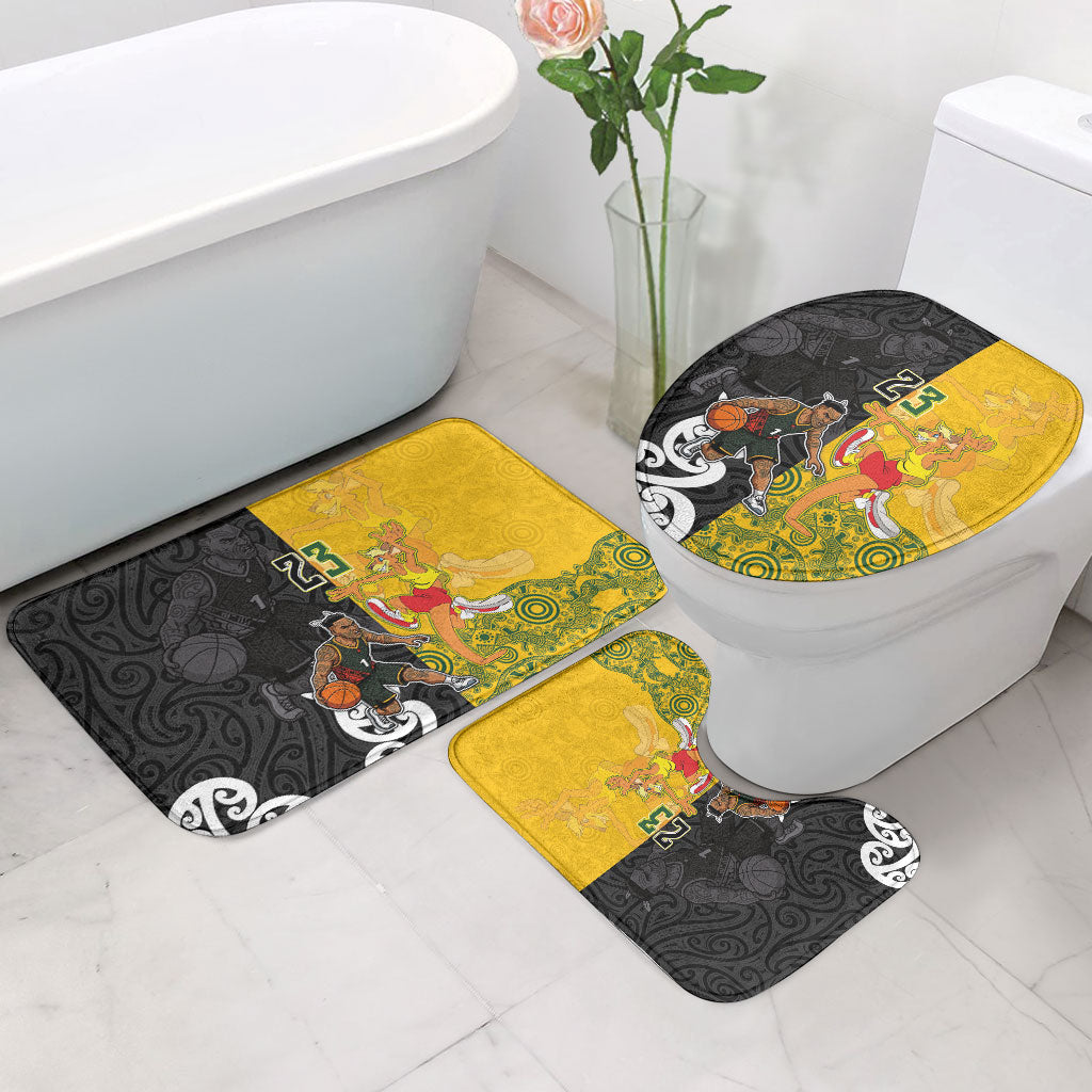 Aotearoa New Zealand And Australia Basketball Custom Bathroom Set Maori Tribal Tattoo And Aboriginal Dot Art Heritage LT03 - Polynesian Pride