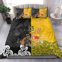 Aotearoa New Zealand And Australia Basketball Custom Bedding Set Maori Tribal Tattoo And Aboriginal Dot Art Heritage LT03 - Polynesian Pride