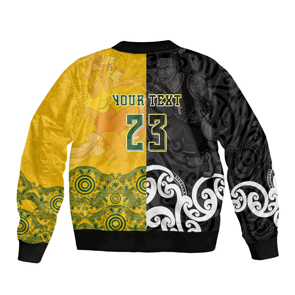Aotearoa New Zealand And Australia Basketball Custom Bomber Jacket Maori Tribal Tattoo And Aboriginal Dot Art Heritage LT03 - Polynesian Pride