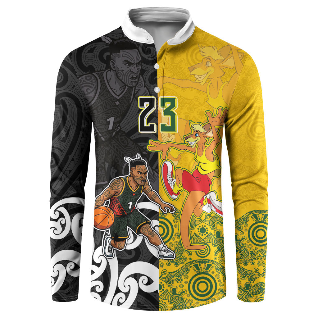 Aotearoa New Zealand And Australia Basketball Custom Button Sweatshirt Maori Tribal Tattoo And Aboriginal Dot Art Heritage LT03 Multicolor - Polynesian Pride